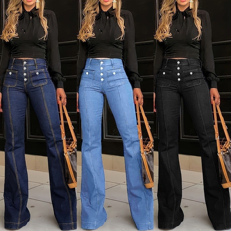 Women's Fashionable High-Waisted Flared Jeans