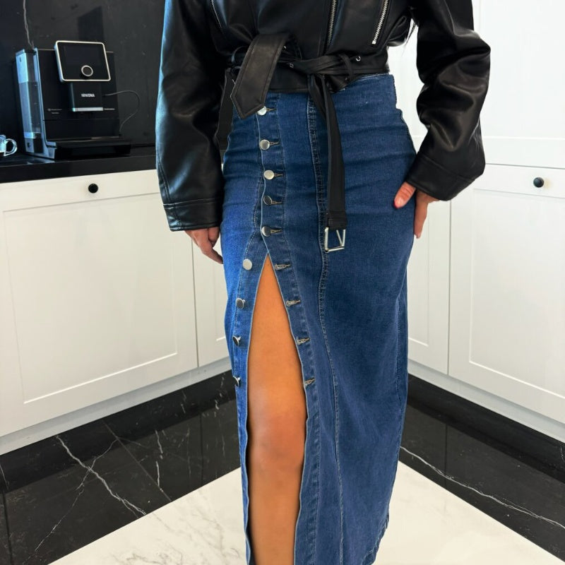 🎁2026 New Arrivals 50% OFF💥New arrivals offer-Stylish Button Closure Split Denim Bodycon Skirt✨