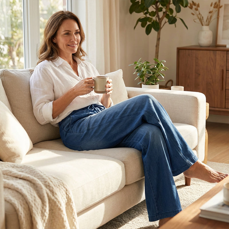 Women's Drawstring Waist Wide-Leg Denim Jeans