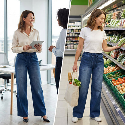 Women's Drawstring Waist Wide-Leg Denim Jeans