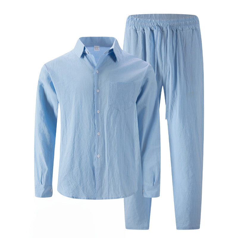 Men's Linen Long Sleeve Shirt & Long Pants 2-Piece Set