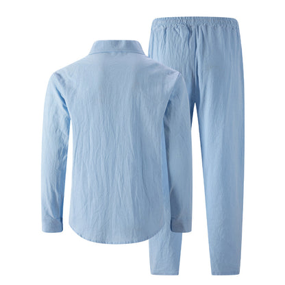 Men's Linen Long Sleeve Shirt & Long Pants 2-Piece Set