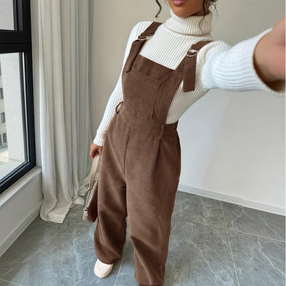Women's Wide-Leg Corduroy Overalls