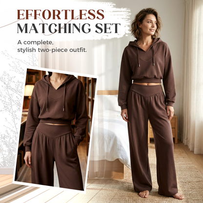 👖🌞Women’s Crop Hoodie & Wide-Leg Pants | Effortless Street Style🎐