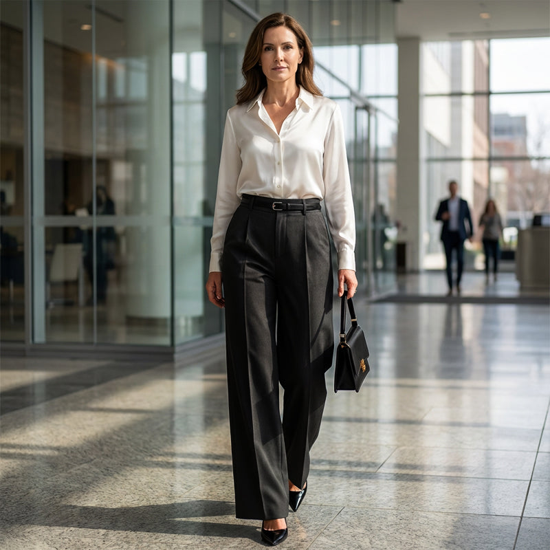 💼 All-Day Comfort for Office | Women‘s Wide-Leg Trousers with Belt | Stretchy & Elegant 🕛【-50%】