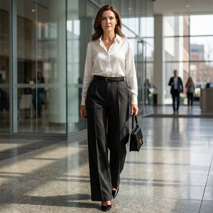 💼 All-Day Comfort for Office | Women‘s Wide-Leg Trousers with Belt | Stretchy & Elegant 🕛【-50%】