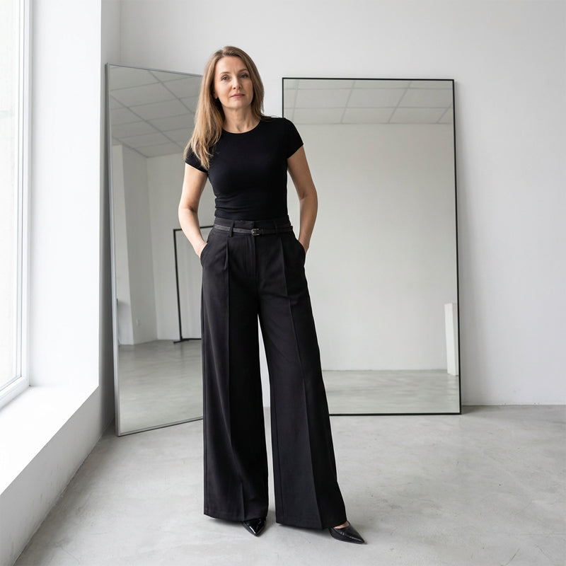 💼 All-Day Comfort for Office | Women‘s Wide-Leg Trousers with Belt | Stretchy & Elegant 🕛【-50%】