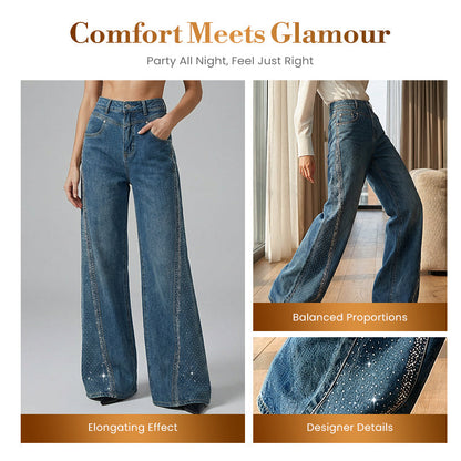 🎁2026 New Arrivals 50% OFF💥Women's Rhinestone-Embellished Wide-Leg Jeans👖