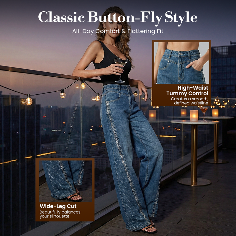 🎁2026 New Arrivals 50% OFF💥Women's Rhinestone-Embellished Wide-Leg Jeans👖