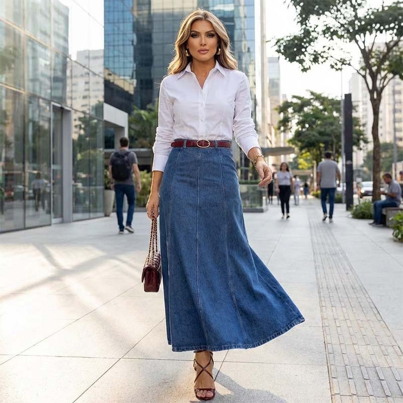 ✨🔥Women's High-Waist A-Line Denim Maxi Skirt💞