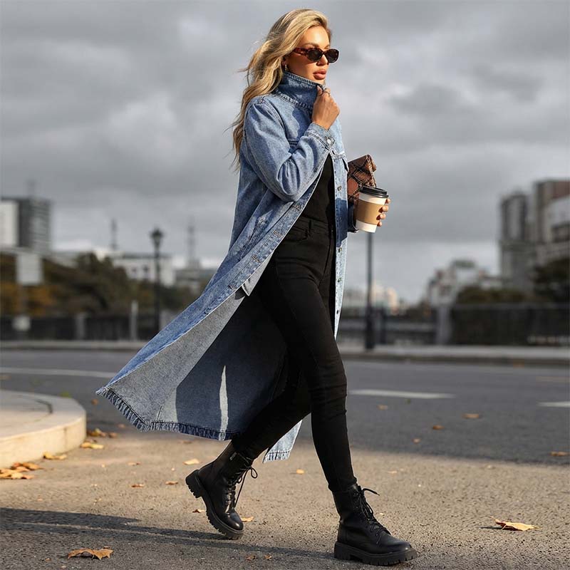 📢📢50% OFF !!!⏰Women’s Casual Longline Button-Up Denim Coat