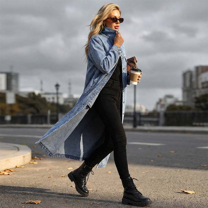 📢📢50% OFF !!!⏰Women’s Casual Longline Button-Up Denim Coat