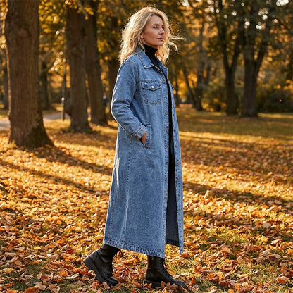 📢📢50% OFF !!!⏰Women’s Casual Longline Button-Up Denim Coat