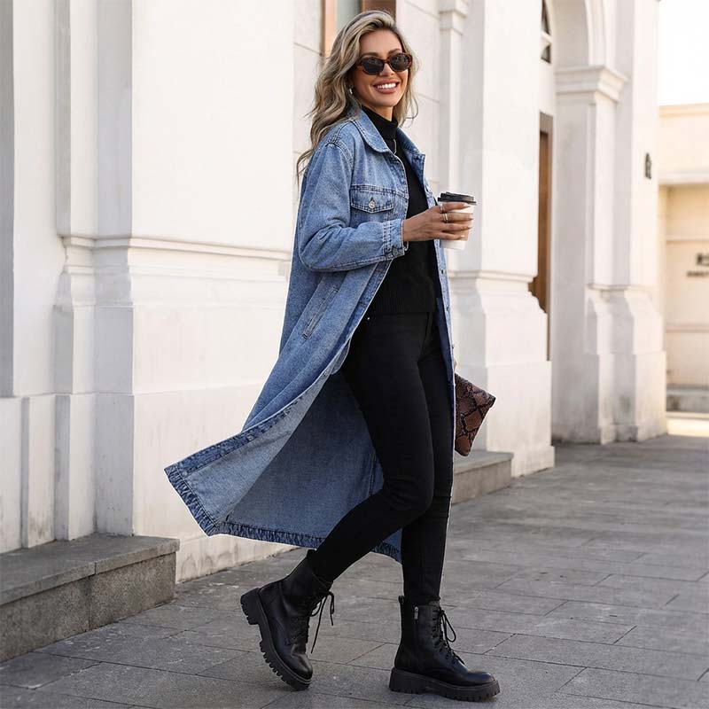 📢📢50% OFF !!!⏰Women’s Casual Longline Button-Up Denim Coat