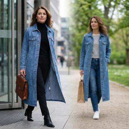 📢📢50% OFF !!!⏰Women’s Casual Longline Button-Up Denim Coat