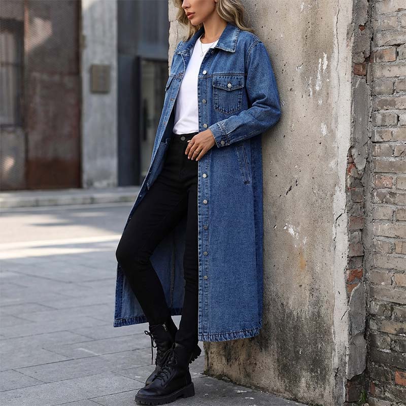📢📢50% OFF !!!⏰Women’s Casual Longline Button-Up Denim Coat