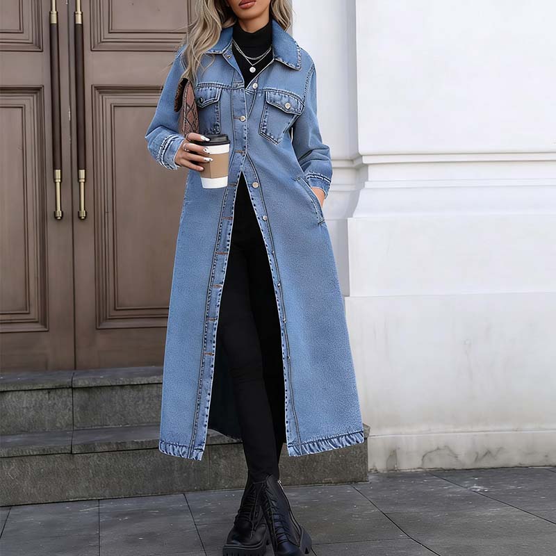 📢📢50% OFF !!!⏰Women’s Casual Longline Button-Up Denim Coat