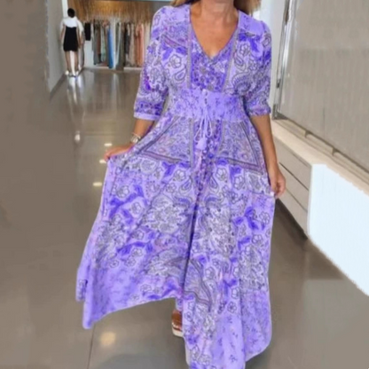 Women’s Elegant Floral Drawstring Long Dress