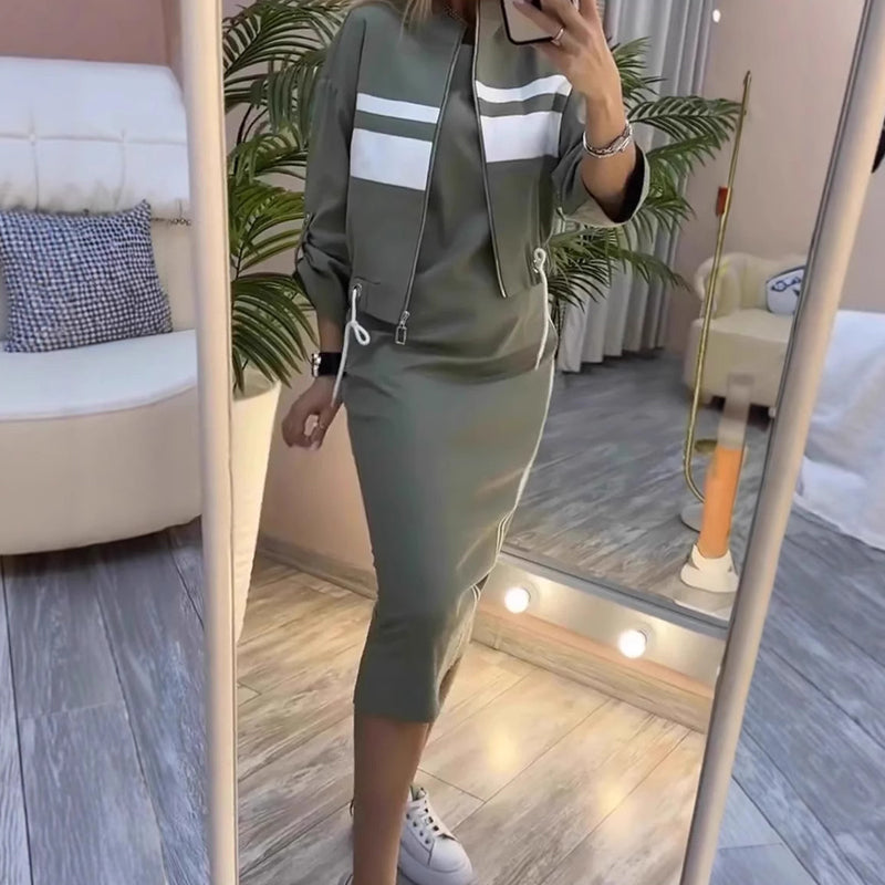 ⚡Women's Bomber Jacket & Bodycon Skirt Set