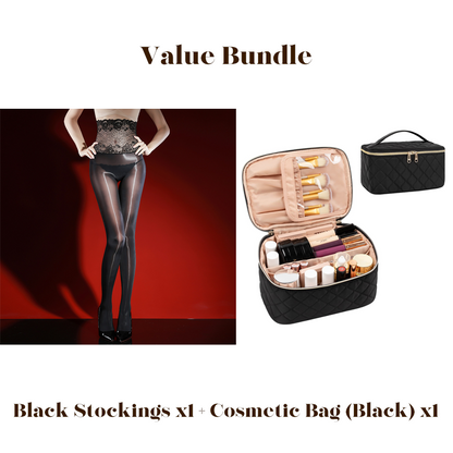 🌹 Value Bundle: 8D Oil-Sheen Rose Lace Stockings + Cosmetic Bag – Sheer Glow, Delicate Lace & Perfect Gift Set 🎀
