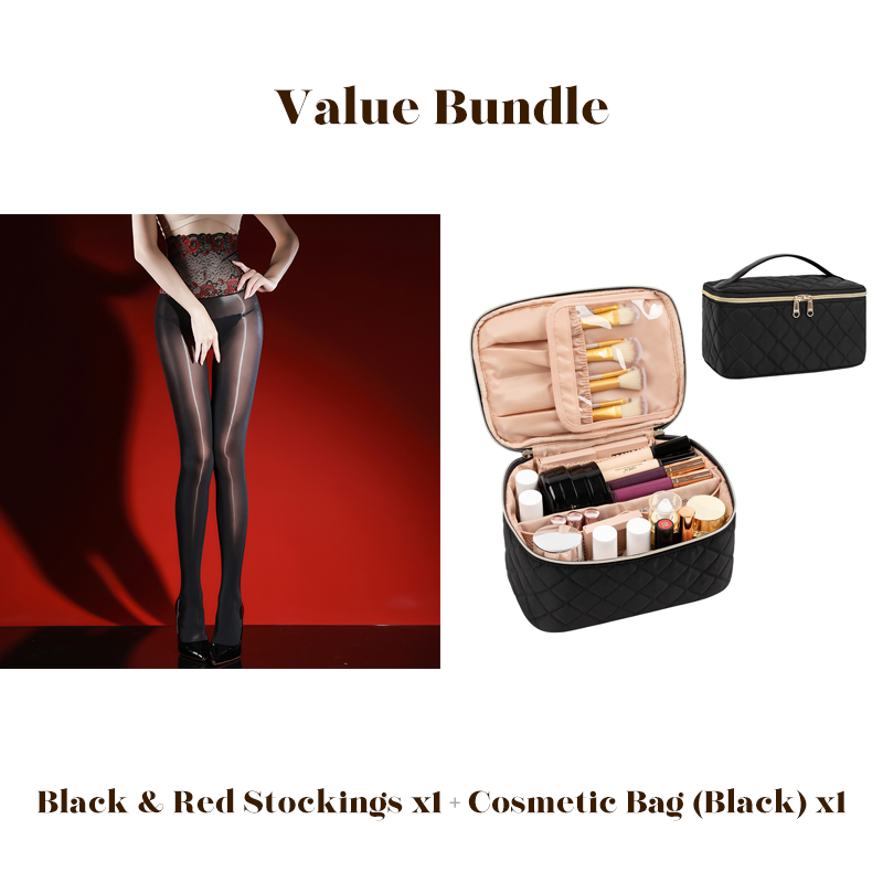 🌹 Value Bundle: 8D Oil-Sheen Rose Lace Stockings + Cosmetic Bag – Sheer Glow, Delicate Lace & Perfect Gift Set 🎀