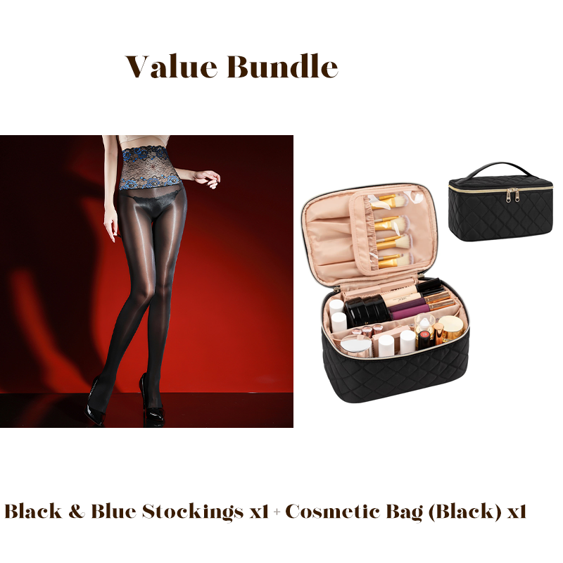 🌹 Value Bundle: 8D Oil-Sheen Rose Lace Stockings + Cosmetic Bag – Sheer Glow, Delicate Lace & Perfect Gift Set 🎀