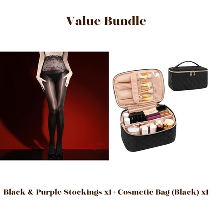 🌹 Value Bundle: 8D Oil-Sheen Rose Lace Stockings + Cosmetic Bag – Sheer Glow, Delicate Lace & Perfect Gift Set 🎀