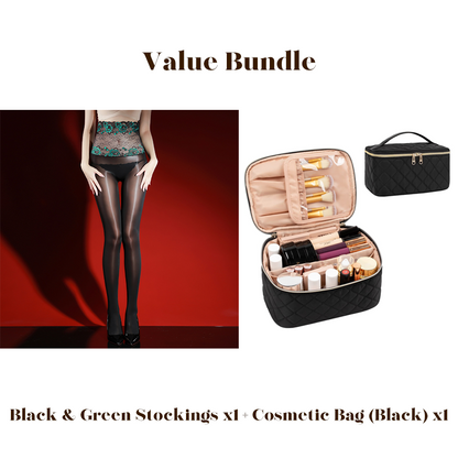 🌹 Value Bundle: 8D Oil-Sheen Rose Lace Stockings + Cosmetic Bag – Sheer Glow, Delicate Lace & Perfect Gift Set 🎀