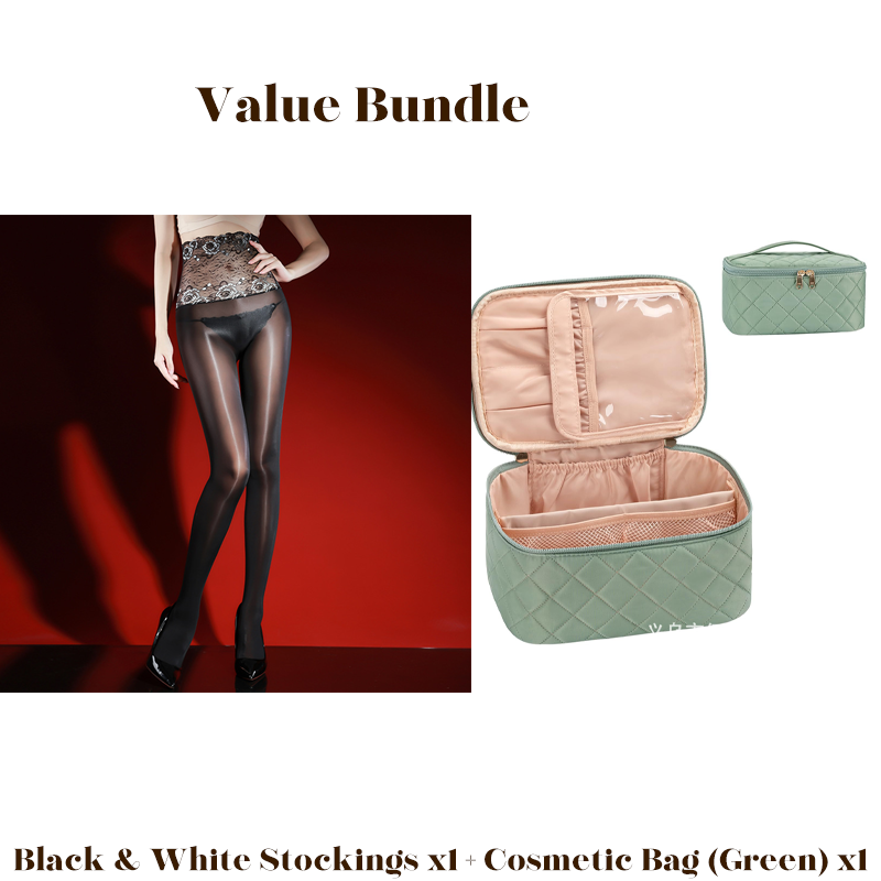 🌹 Value Bundle: 8D Oil-Sheen Rose Lace Stockings + Cosmetic Bag – Sheer Glow, Delicate Lace & Perfect Gift Set 🎀