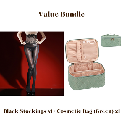🌹 Value Bundle: 8D Oil-Sheen Rose Lace Stockings + Cosmetic Bag – Sheer Glow, Delicate Lace & Perfect Gift Set 🎀