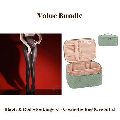 🌹 Value Bundle: 8D Oil-Sheen Rose Lace Stockings + Cosmetic Bag – Sheer Glow, Delicate Lace & Perfect Gift Set 🎀