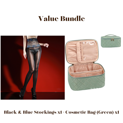 🌹 Value Bundle: 8D Oil-Sheen Rose Lace Stockings + Cosmetic Bag – Sheer Glow, Delicate Lace & Perfect Gift Set 🎀