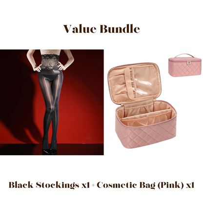 🌹 Value Bundle: 8D Oil-Sheen Rose Lace Stockings + Cosmetic Bag – Sheer Glow, Delicate Lace & Perfect Gift Set 🎀