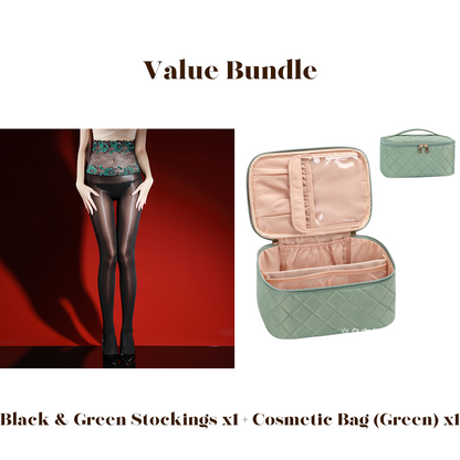 🌹 Value Bundle: 8D Oil-Sheen Rose Lace Stockings + Cosmetic Bag – Sheer Glow, Delicate Lace & Perfect Gift Set 🎀