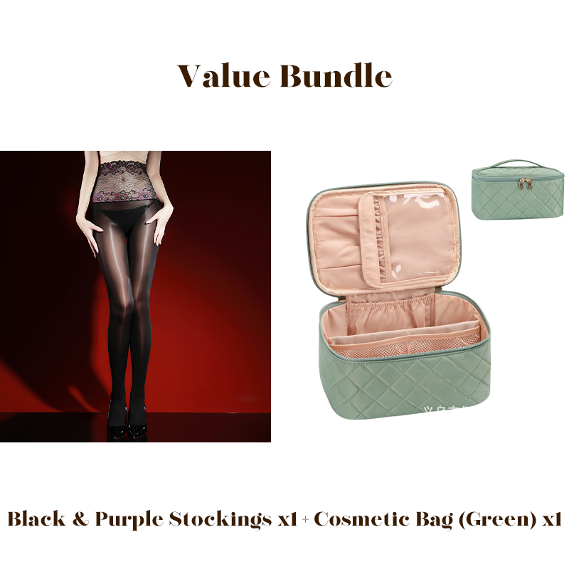 🌹 Value Bundle: 8D Oil-Sheen Rose Lace Stockings + Cosmetic Bag – Sheer Glow, Delicate Lace & Perfect Gift Set 🎀