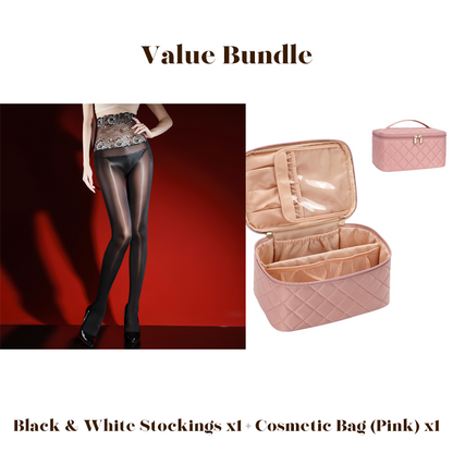 🌹 Value Bundle: 8D Oil-Sheen Rose Lace Stockings + Cosmetic Bag – Sheer Glow, Delicate Lace & Perfect Gift Set 🎀