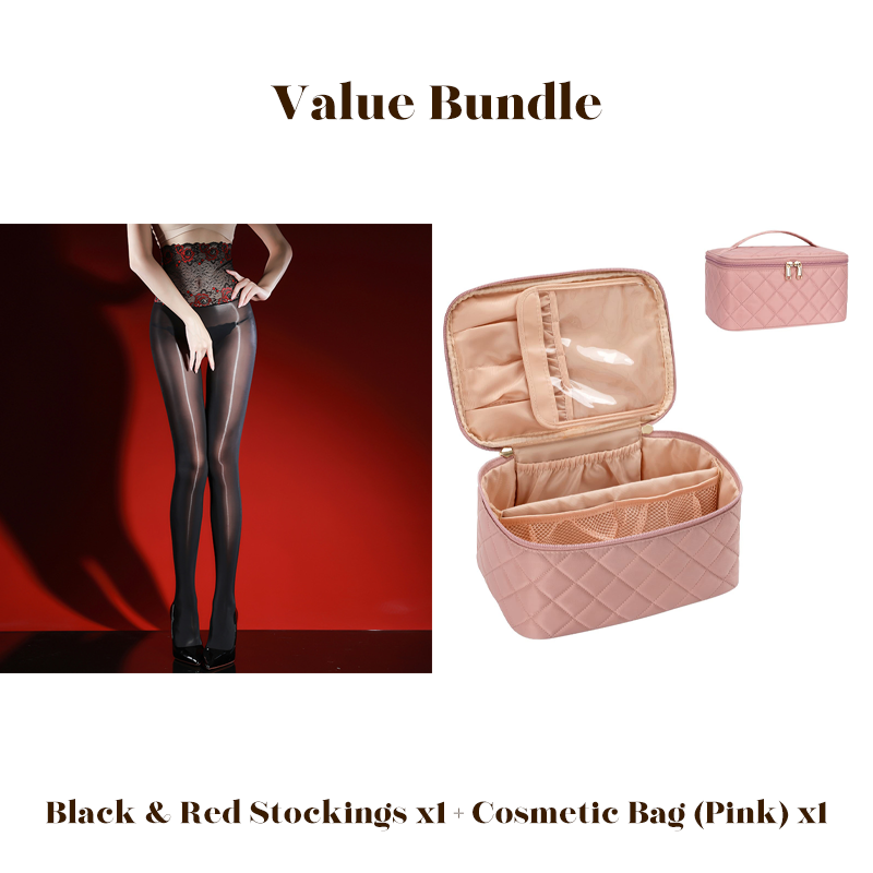 🌹 Value Bundle: 8D Oil-Sheen Rose Lace Stockings + Cosmetic Bag – Sheer Glow, Delicate Lace & Perfect Gift Set 🎀