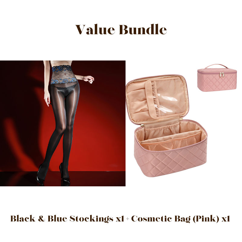 🌹 Value Bundle: 8D Oil-Sheen Rose Lace Stockings + Cosmetic Bag – Sheer Glow, Delicate Lace & Perfect Gift Set 🎀