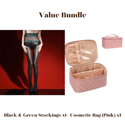 🌹 Value Bundle: 8D Oil-Sheen Rose Lace Stockings + Cosmetic Bag – Sheer Glow, Delicate Lace & Perfect Gift Set 🎀