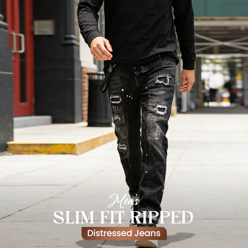 Men's Slim Fit Ripped Distressed Jeans