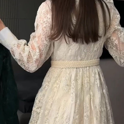 Vintage Embroidered Lantern Sleeve Dress