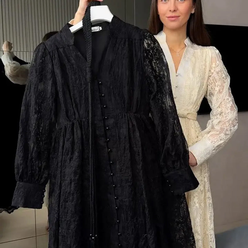 Vintage Embroidered Lantern Sleeve Dress