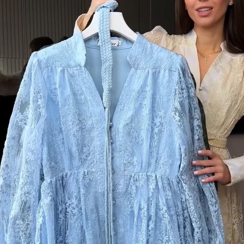 Vintage Embroidered Lantern Sleeve Dress