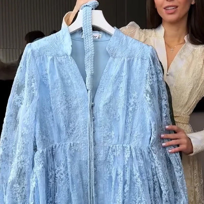 Vintage Embroidered Lantern Sleeve Dress