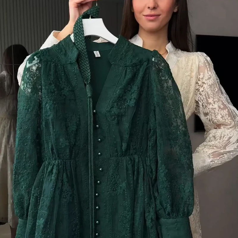 Vintage Embroidered Lantern Sleeve Dress