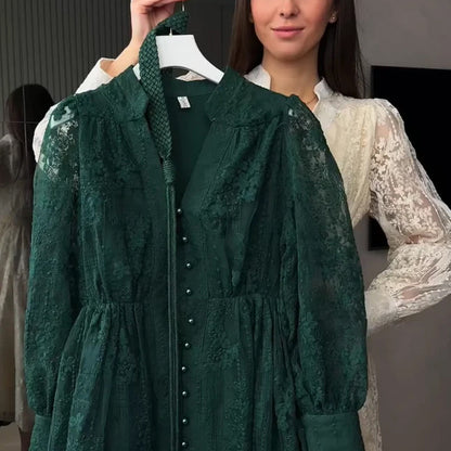 Vintage Embroidered Lantern Sleeve Dress