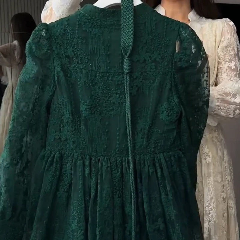 Vintage Embroidered Lantern Sleeve Dress
