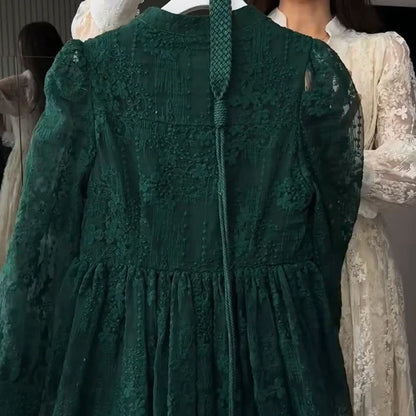 Vintage Embroidered Lantern Sleeve Dress