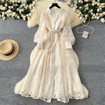 Vintage Embroidered Lantern Sleeve Dress