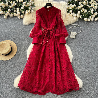 Vintage Embroidered Lantern Sleeve Dress